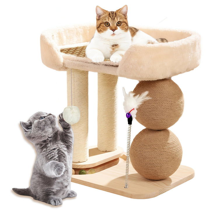 Interaktives Katzenspielzeug Aus Holz 6 in 1 Katzenmöbel mit Hängenden Kugeln, Drehbar Smart Track B