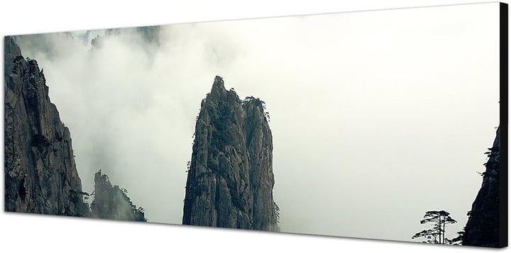 Paul Sinus Art Panoramabild auf Leinwand und Keilrahmen 150x50cm China Huang Berg Nebel Wolken