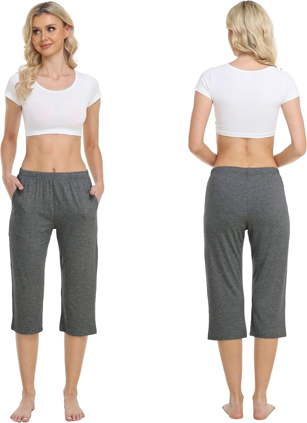 MoFiz Damen Schlafanzughose 3/4 Lang Schlafhose Modal Nachtwäsche Weich Pyjamahose Freizeithose mit