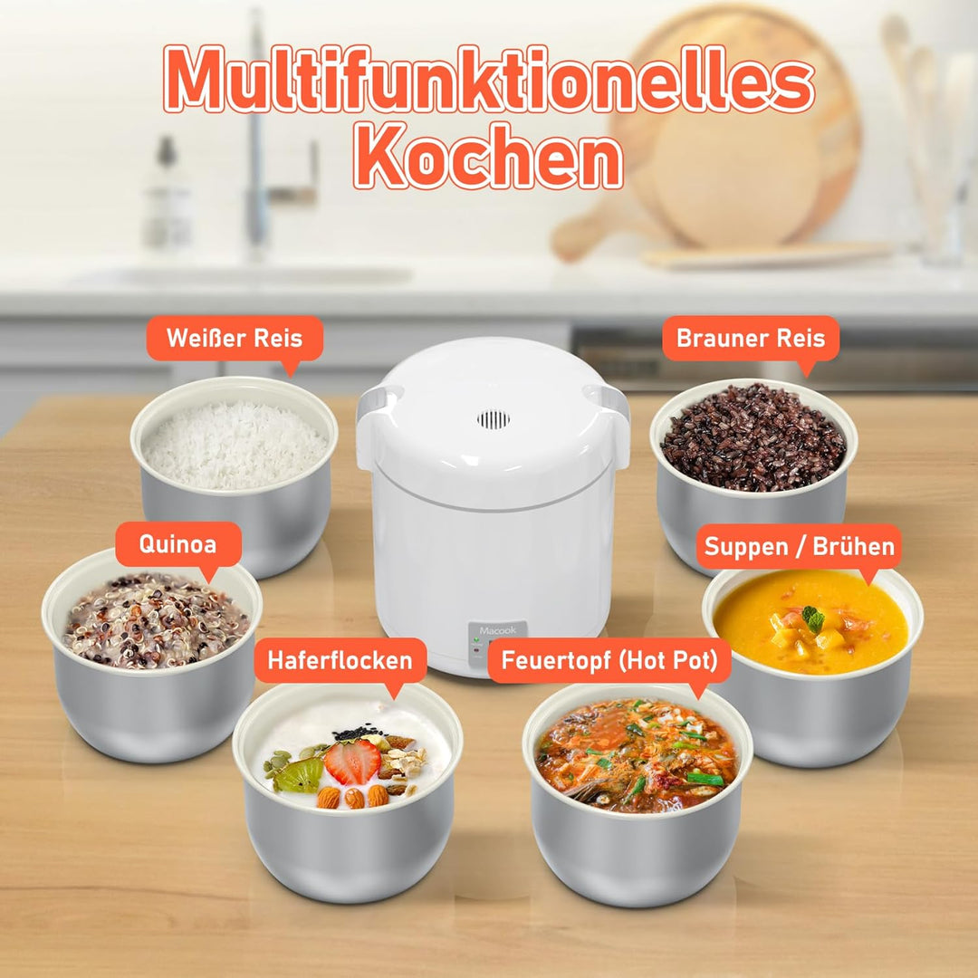 Macook Kleiner elektrischer Reiskocher - vollautomatisch, für 2 Portionen, abnehmbarer, antihaftbesc
