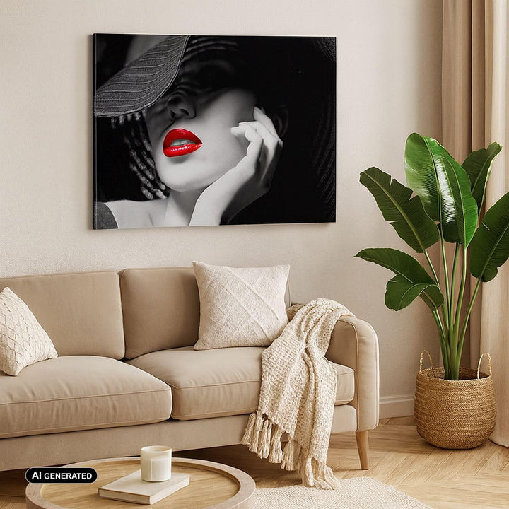 Bilder auf Leinwand Frau Gesicht Lippen Leinwandbild mit Rahmen 70x50cm Wandbilder Dekoration Wohnzi