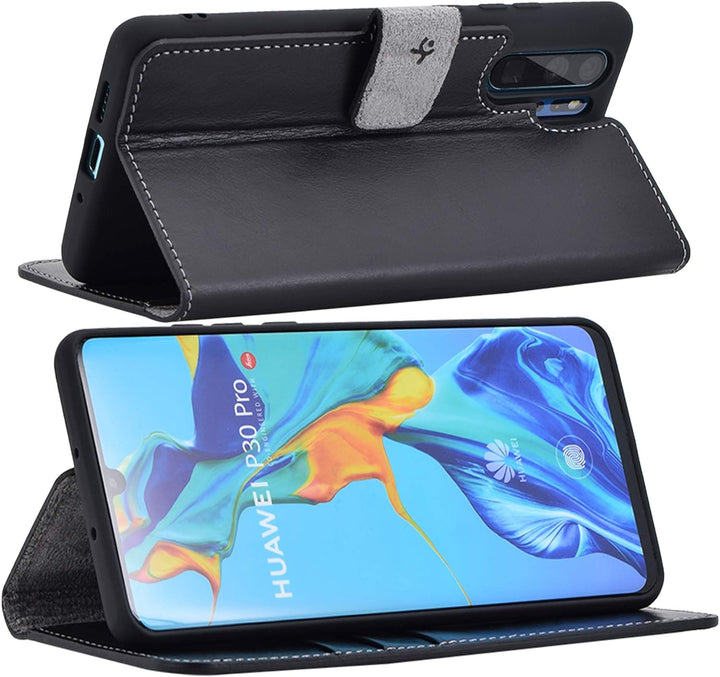 Suncase Book-Style kompatibel mit Huawei P30 PRO Hülle (Slim-Fit) Leder Tasche Handytasche Schutzhül