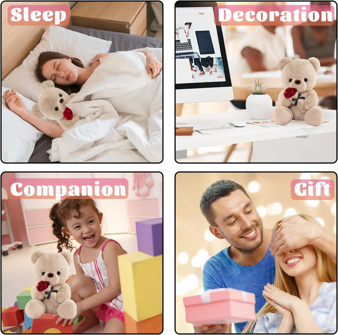 Teddybär mit Rose, Geburtstagsgeschenk für Frauen 35cm Kuscheltier | Süsse Kuscheltier Teddy Rosen T