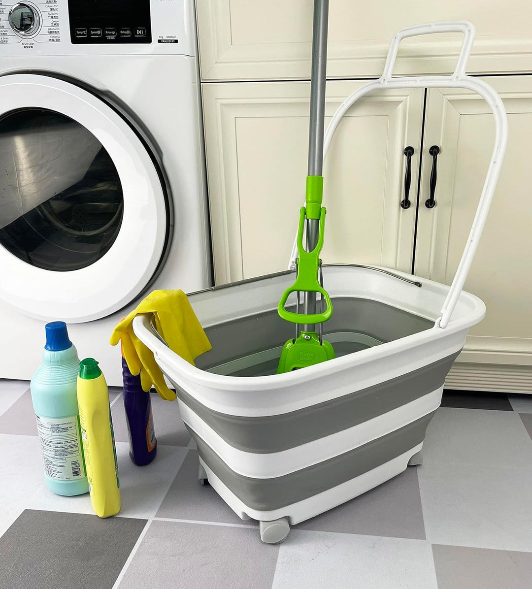 SAMMART 35L Zusammenklappbarer Wäschekorb aus Kunststoff mit Griff und Rollen–faltbarer Pop-Up-Aufbe