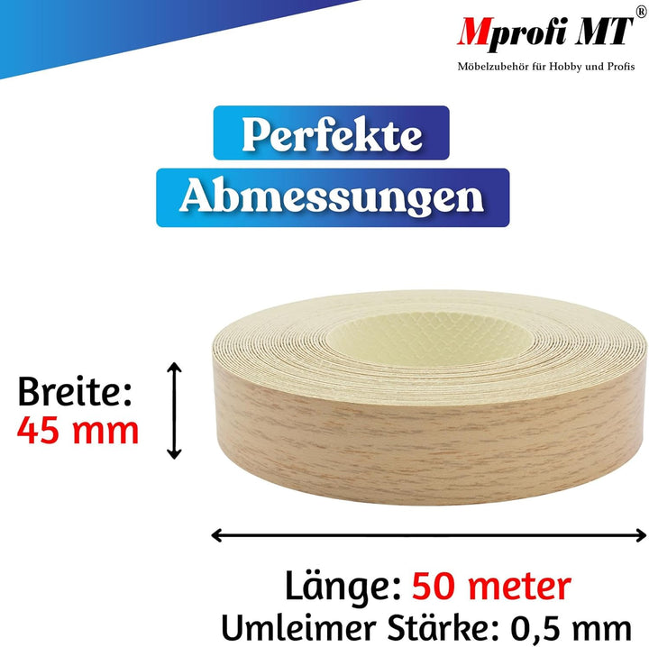 Mprofi MT® 50m rolle-Kantenumleimer-Melaminkantenumleimer-Umleimer mit Schmelzkleber-Bügelkante für