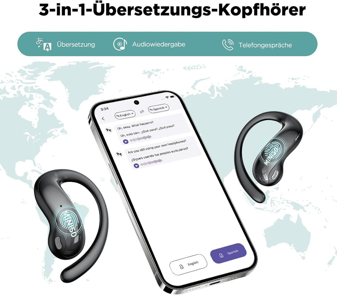 MINISO MS188 Übersetzer Kopfhörer Echtzeit mit KI-Sprachübersetzung für 134 Sprachen, LCD-Touchscree