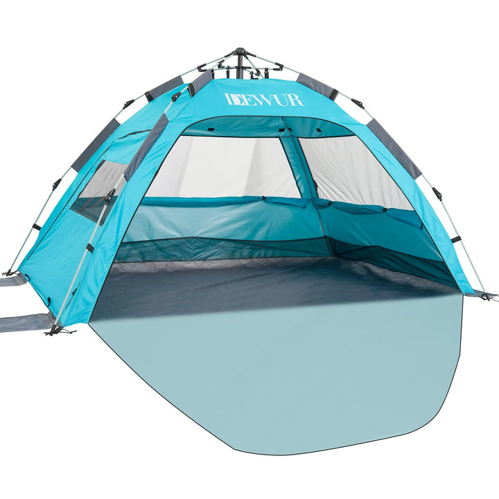 Dewur Strandmuschel 2-4 Personen Pop Up Strandzelt mit Sonnensegel UPF 50+ UV Sonnenschutz Wasserdic