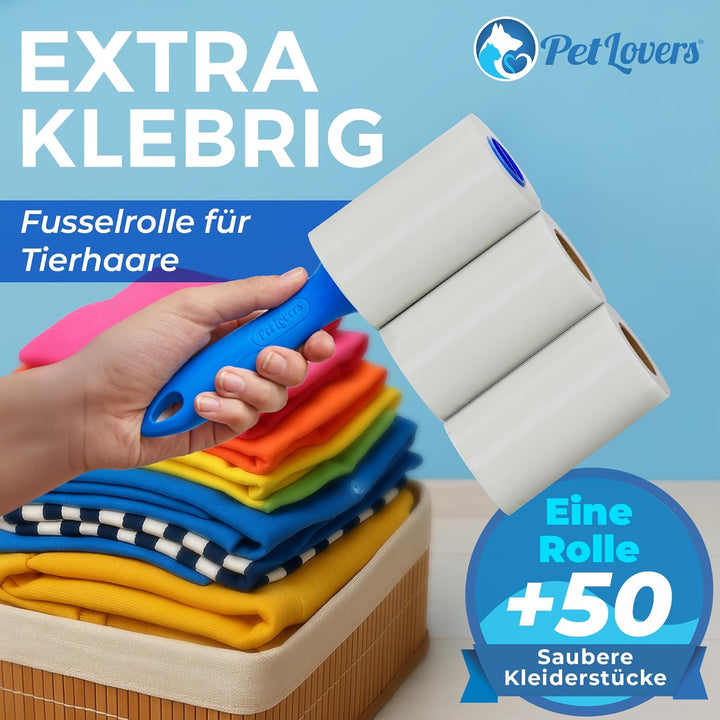 PetLovers Fusselrolle Tierhaare Extra klebrig 420 Blatt – Fusselrasierer Tierhaarentferner für Kleid