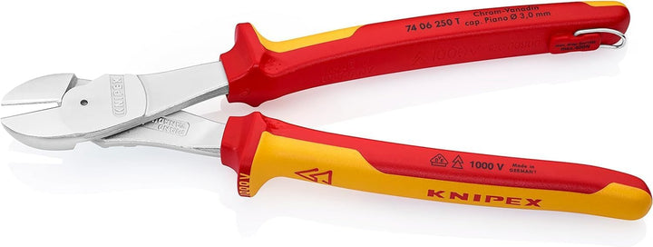 Knipex Kraft-Seitenschneider verchromt, isoliert mit Mehrkomponenten-Hüllen, VDE-geprüft; mit Befest