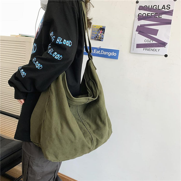 Canvas Messenger Bag Large Crossbody Bag Handbag Solid Color with Multiple Pockets Canvas Shoulder T