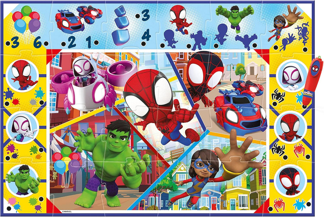 Clementoni Quiz-Bodenpuzzle Marvel Spidey 70x100 cm - Kinderpuzzle mit 24 Maxi-Puzzleteilen - Lernsp