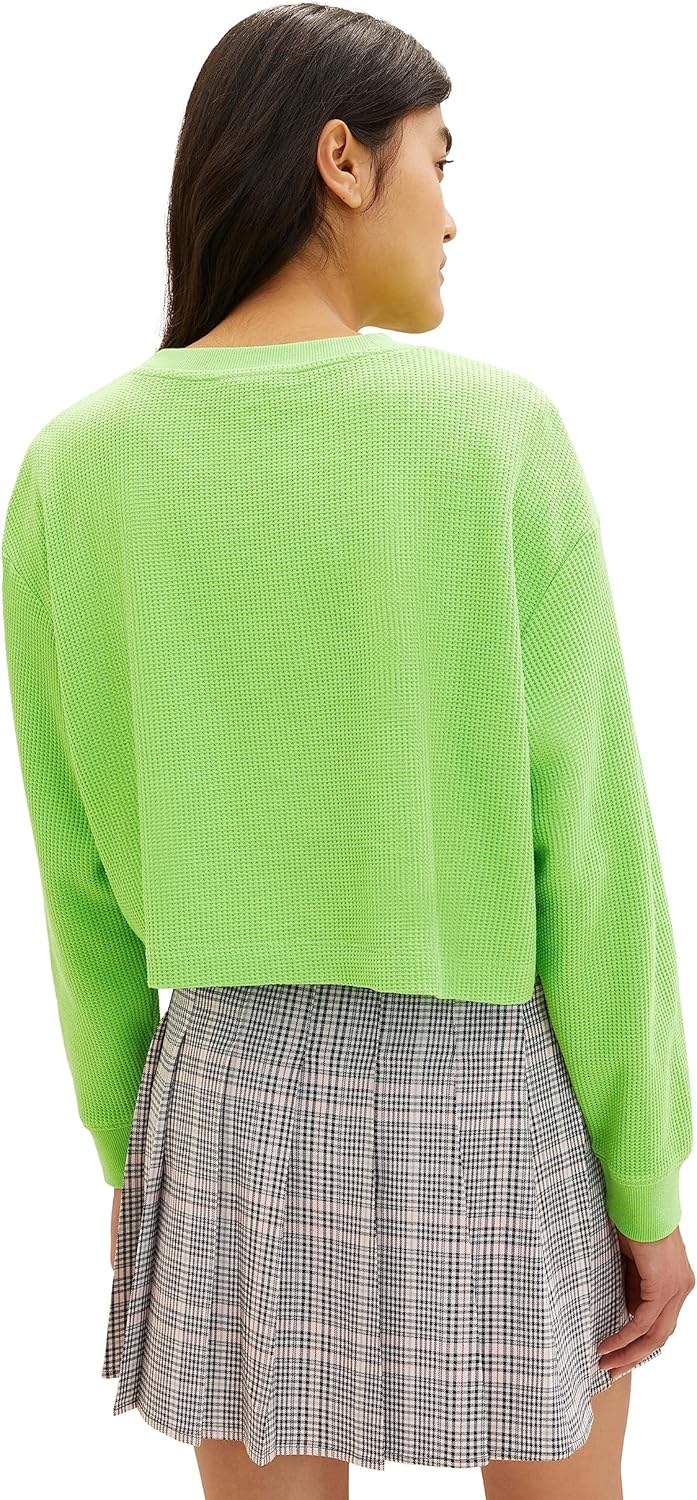 TOM TAILOR Denim Damen Cropped Basic Sweatshirt XS 12318 - Liquid Lime Green, XS 12318-liquid Lime G