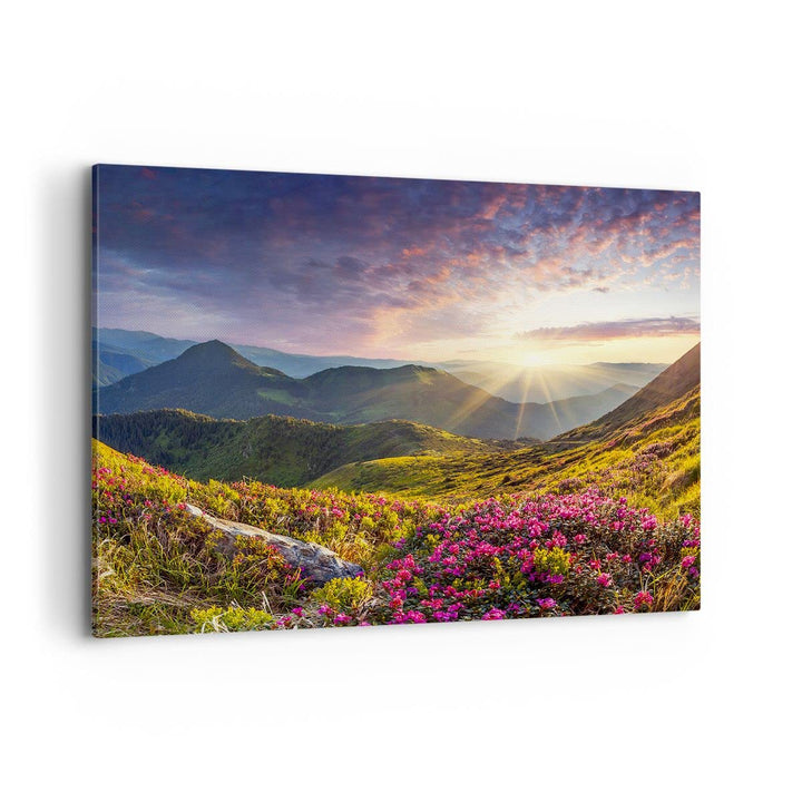 Bilder auf Leinwand 100x70cm Leinwandbild Gebirge Wiese Landschaft Wald Gross Wanddeko Bild Schlafzi