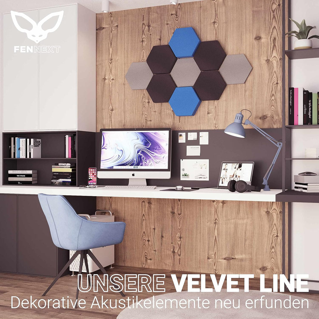 FENNEXT ® Velvet Schallabsorber Wand - Dekorative Hexagon Akustikpaneele für Gaming, YouTube Studio,