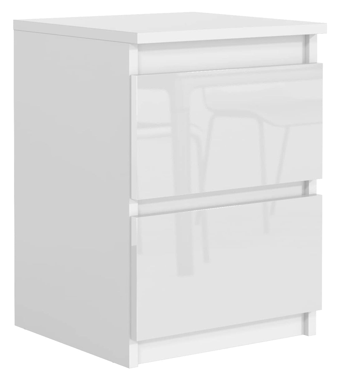 meble masztalerz Nachttisch Weiss Hochglanz 2 Schubladen 40 cm Nachtkommode, grifflose Schubladen, N