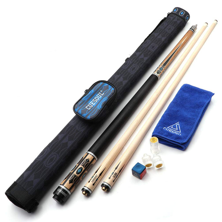 DHOLE CUESOUL 58 "2 Piece Maple Billiard Queue 19 Unzen Queue-Set 13mm, Queue-Set 13mm