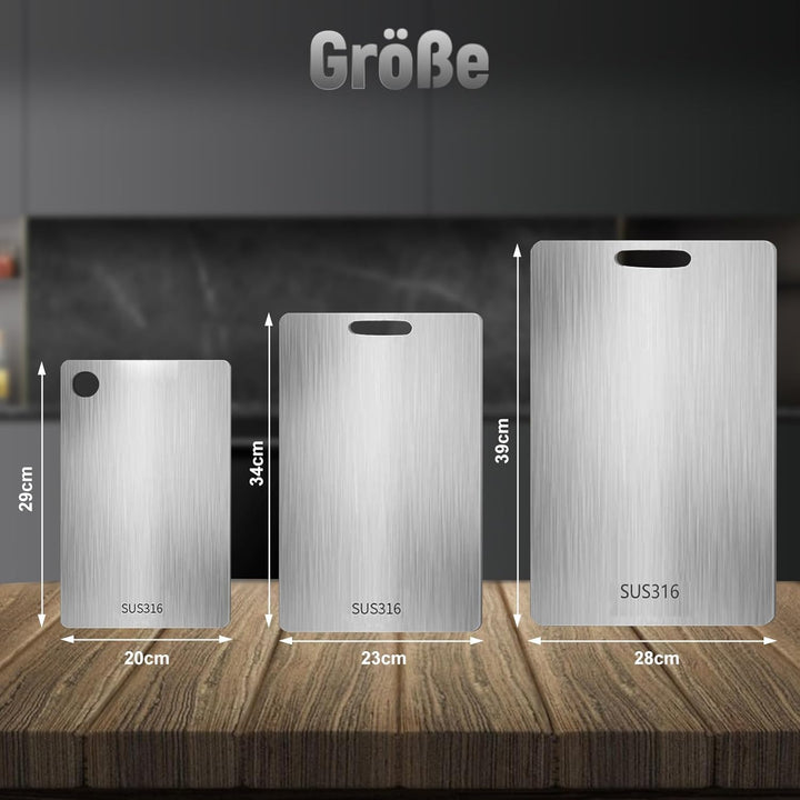 3 Stück Titan Schneidebrett, Edelstahl Titanium Cutting Board, BPA-freies Doppelseitiges Lebensmitte