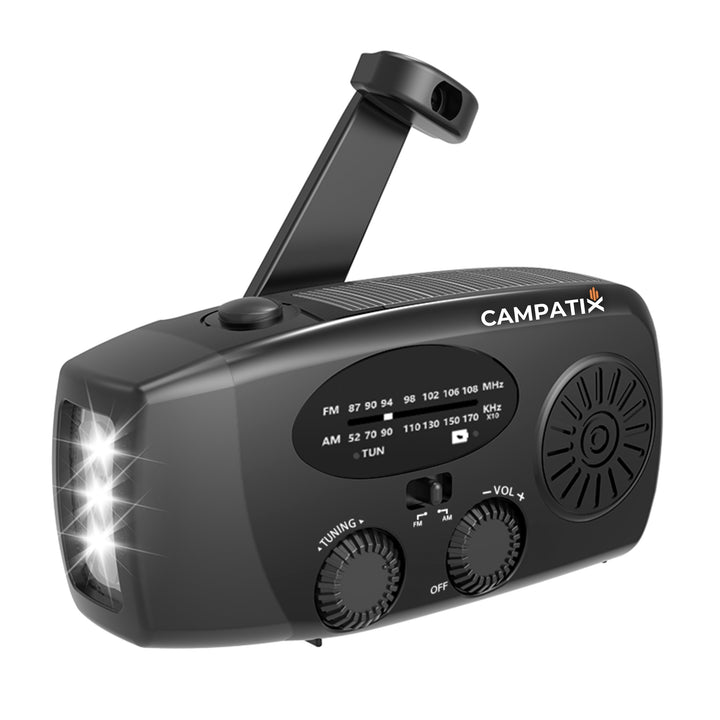 CAMPATIX Notfallradio mit 2000 mAh Solar-Powerbank, AM/FM Radio, USB-Ladung, LED, Taschenlampe, Hand