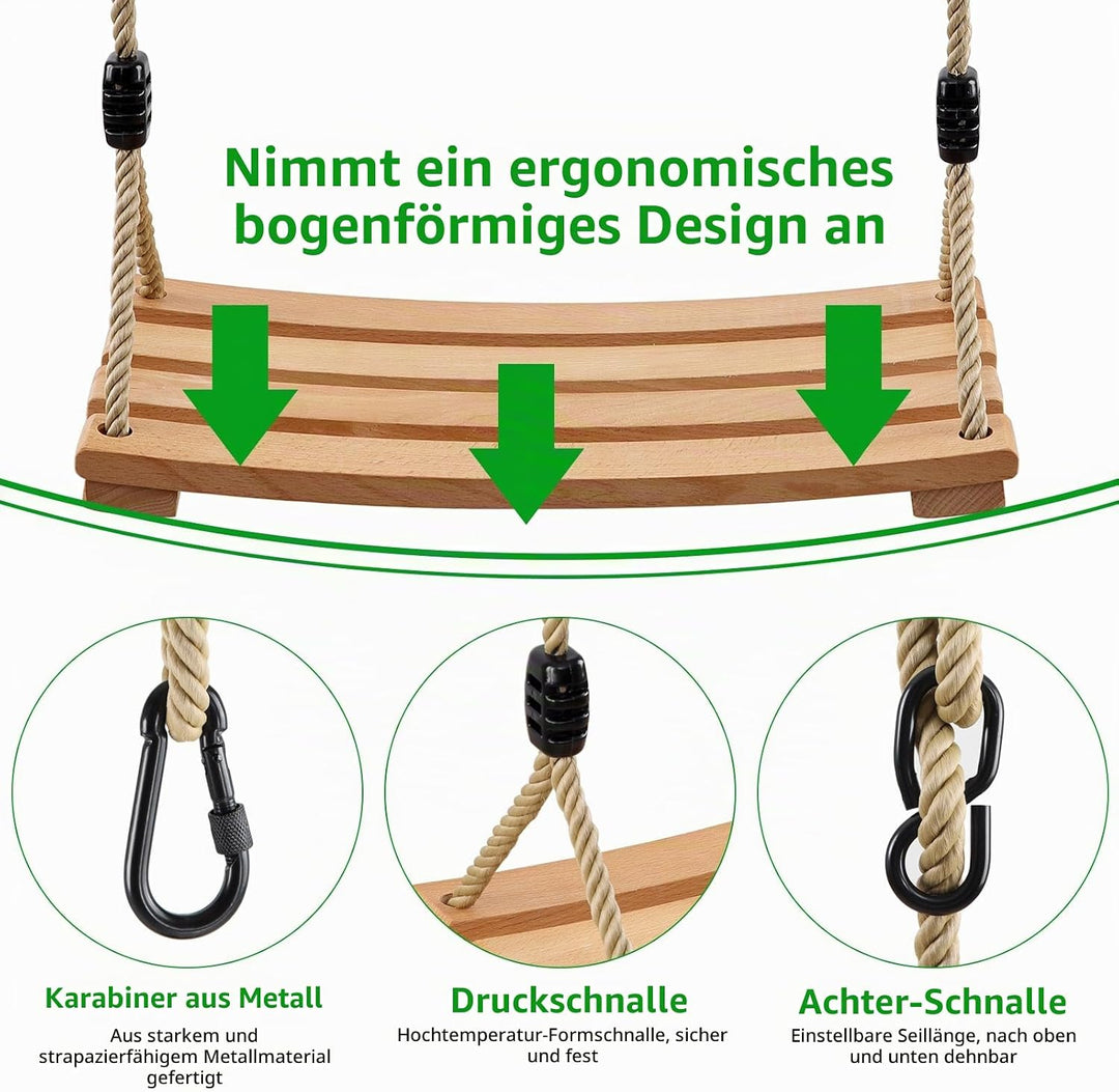 AnExer Holz Schaukelsitz, Schaukel Holz für Kinder Erwachsene Garten Holz Schaukel mit Einstellbares
