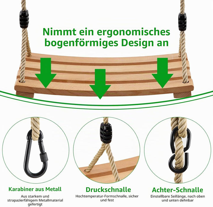 AnExer Holz Schaukelsitz, Schaukel Holz für Kinder Erwachsene Garten Holz Schaukel mit Einstellbares