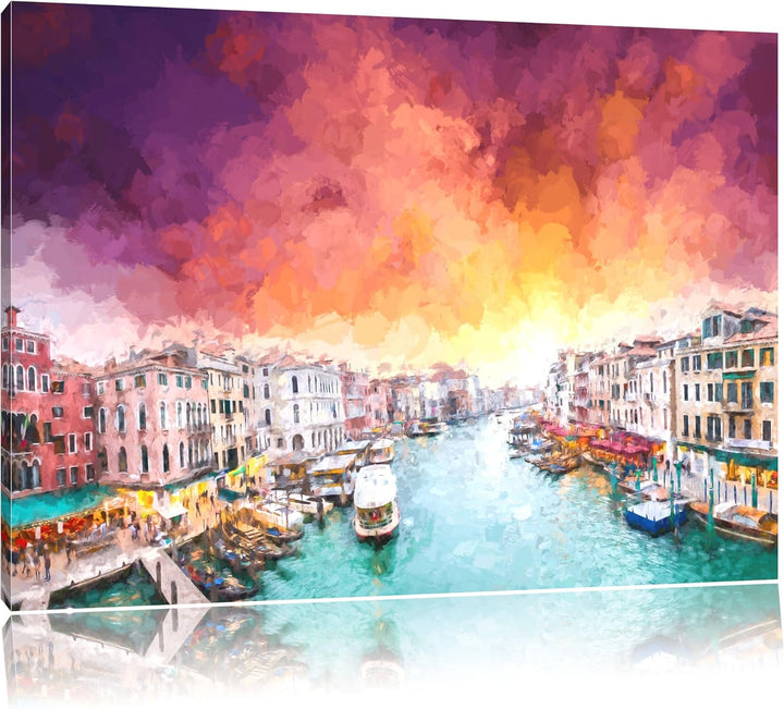 Venedig Malerei Effekt, Format: 100x70 auf Leinwand, XXL riesige Bilder fertig gerahmt mit Keilrahme