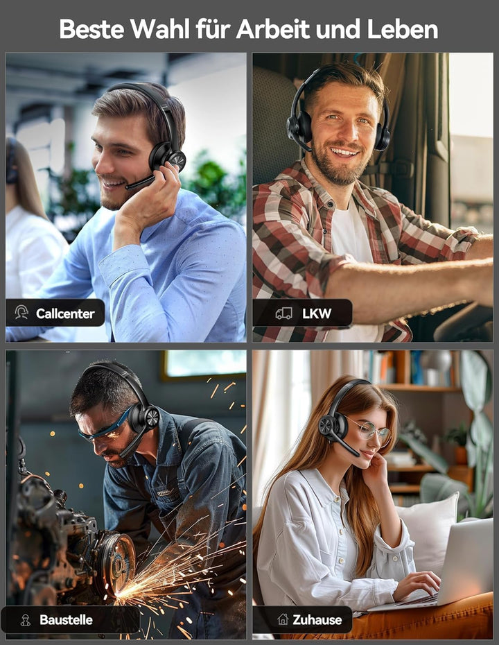 TECKNET Bluetooth-Headset mit Mikrofon, USB-Dongle, Noise Cancelling | Bluetooth 5.2 oder USB-Dongle