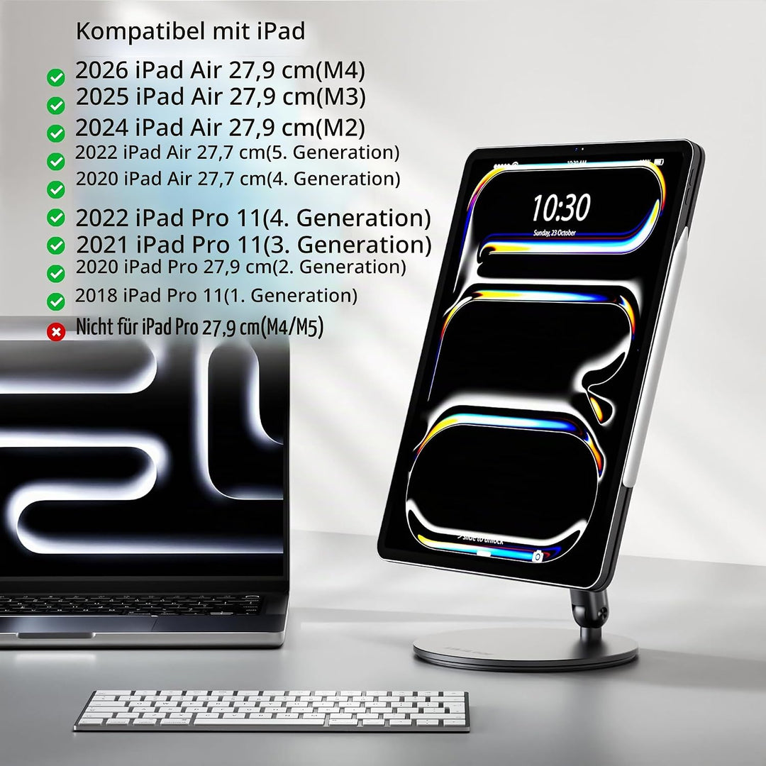 LULULOOK Drehbar Magnetisch iPad Ständer, Faltbar iPad Pro Ständer mit 360° Schwenk Basis, Aluminium