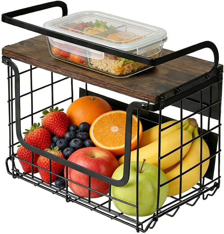 LANTUS Obstkorb, zum Aufhängen, Obstkorb, Wandkorb, für die Küche, mit Deckel aus Holz, zur Aufbewah