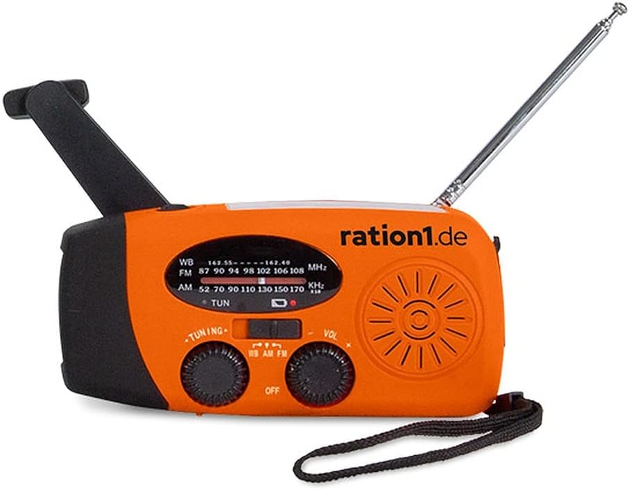 Kurbelradio, Solarradio mit Kurbel, Notfallradio mit integrierter LED-Taschenlampe, USB Anschluss, H
