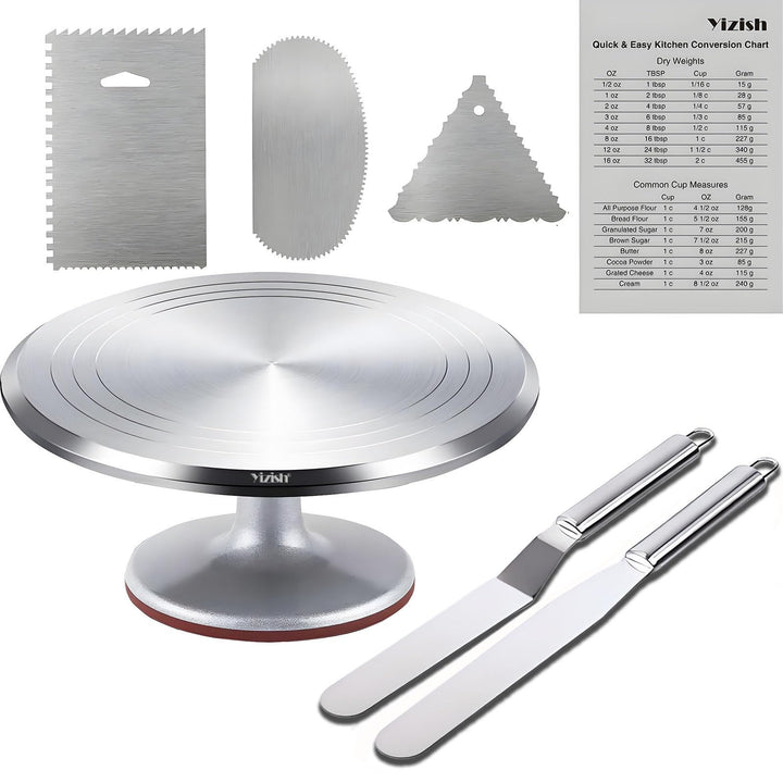 Tortenplatte Drehbar Aluminiumlegierung, Yizish 12-Zoll-Tortenständer Kuchen Drehteller mit Edelstah