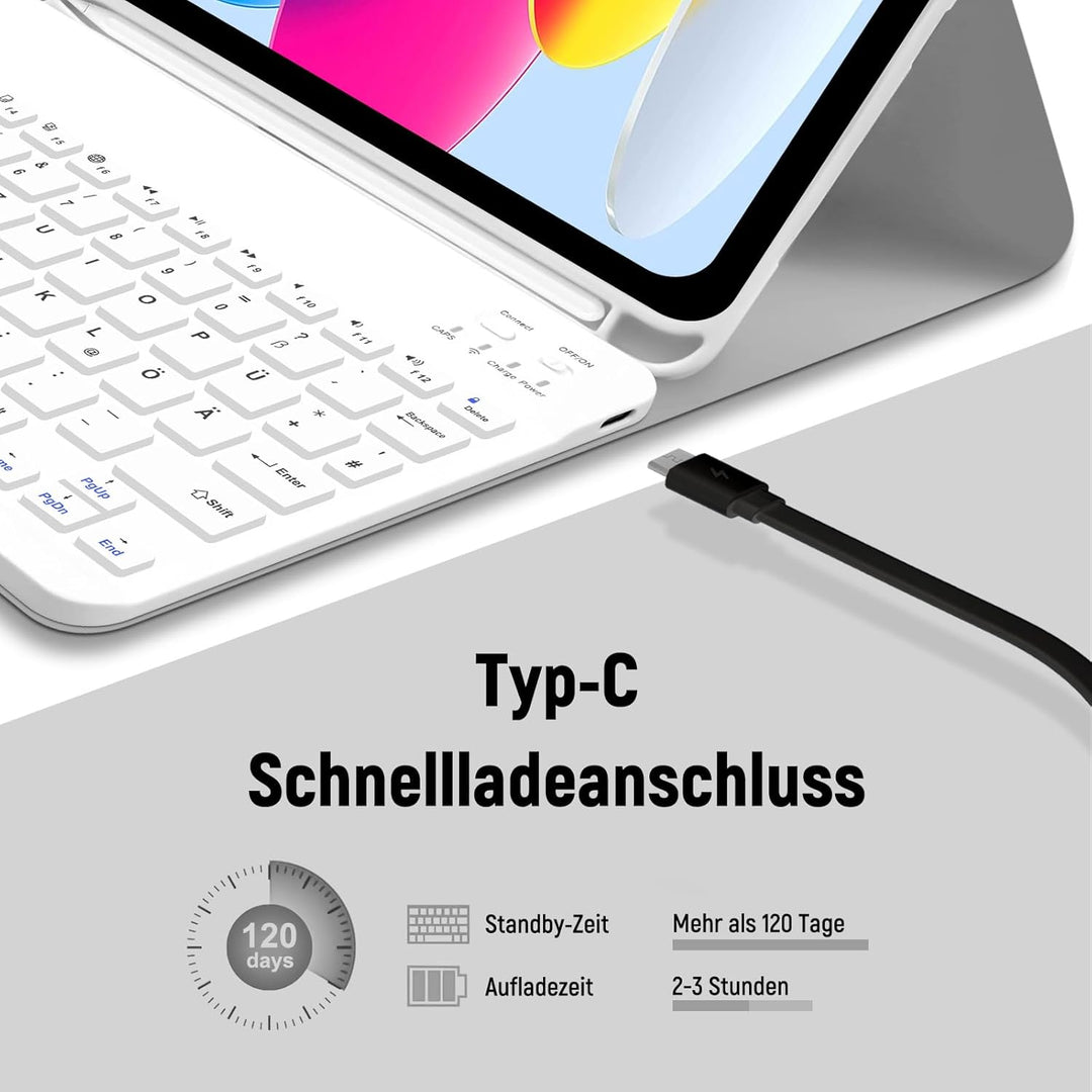 Hofsos Hülle mit Tastatur für IPad 11/10 Generation (2025/2022, 11/10.9 Zoll) - QWERTZ Layout Keyboa