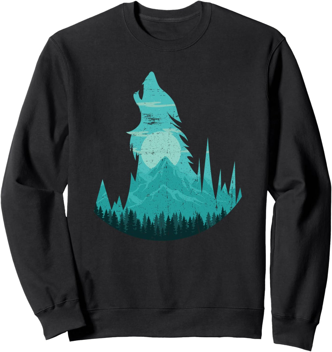 Einsamer Wolf Heult - Silhouette Berge Mond - Tiere Sweatshirt