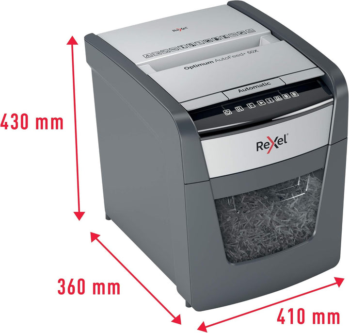 Rexel Optimum AutoFeed+ 50X Automatischer Aktenvernichter CH, 50 Blatt, Sicherheitsstufe P4, Partike