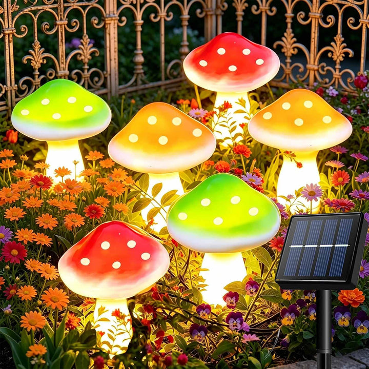 Cozymeow Garten Deko Draussen 6 LED Solar Pilze Deko, 8 Modi Fliegenpilz Wasserdicht solarfiguren fü