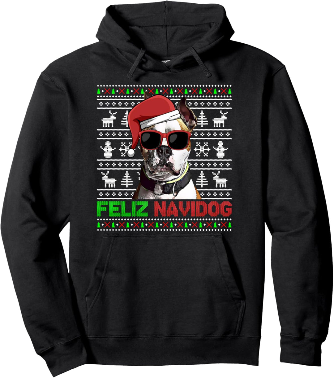 American Staffordshire Terrier Hund Feliz Navidog Weihnachten Pullover Hoodie
