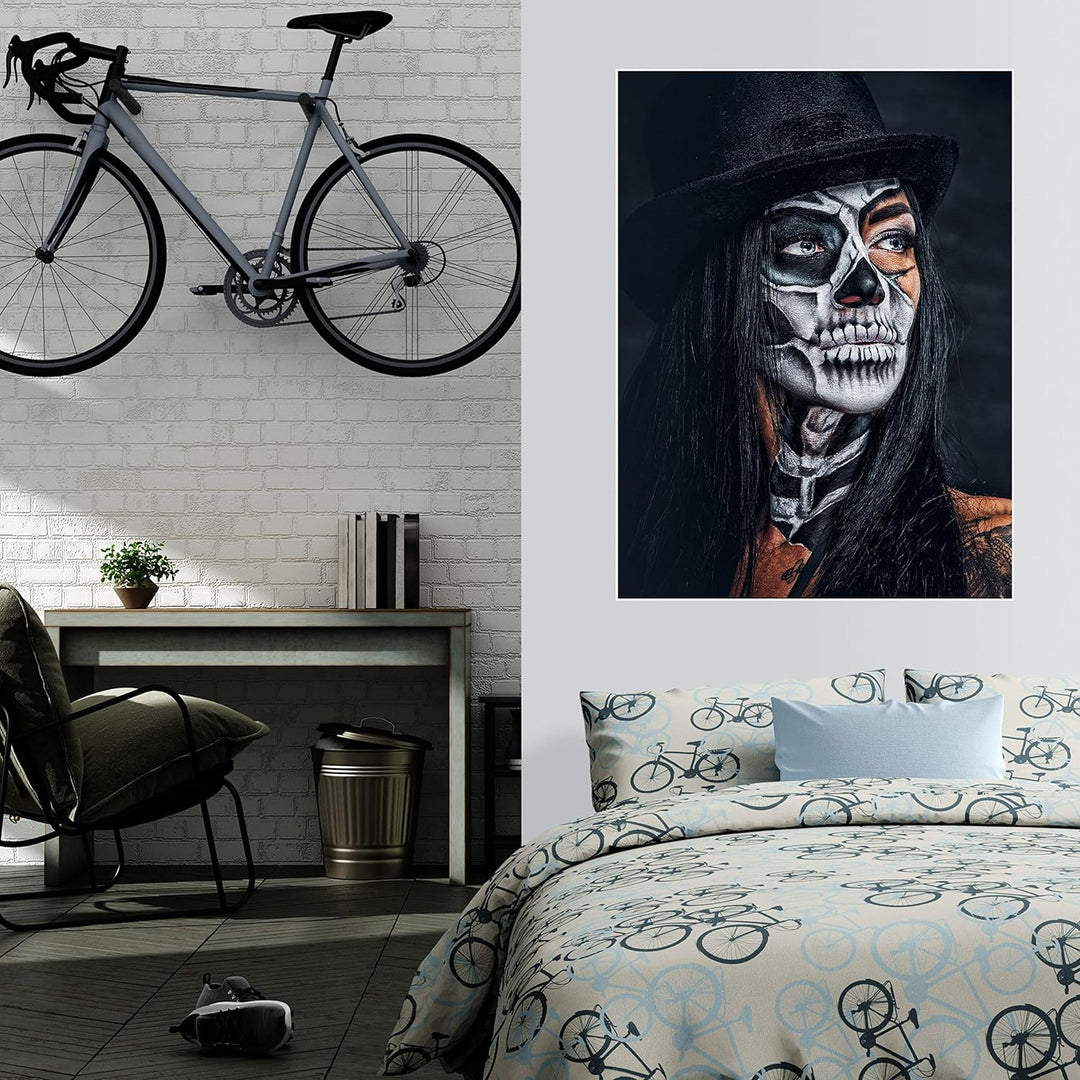 wandmotiv24 Poster als Wanddeko, Grösse 80x60cm, Model mit Totenkopf Makeup, Schminke, Hut, Frau, Mo