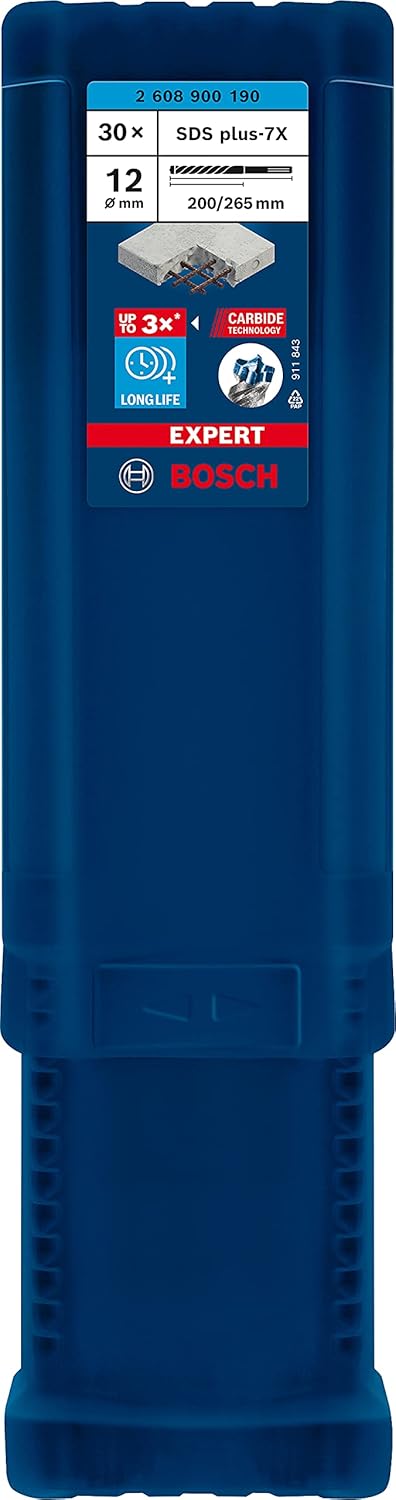 Bosch Professional 30x Expert SDS plus-7X Hammerbohrer (für Stahlbeton, Ø 12,00x265 mm, Zubehör Bohr