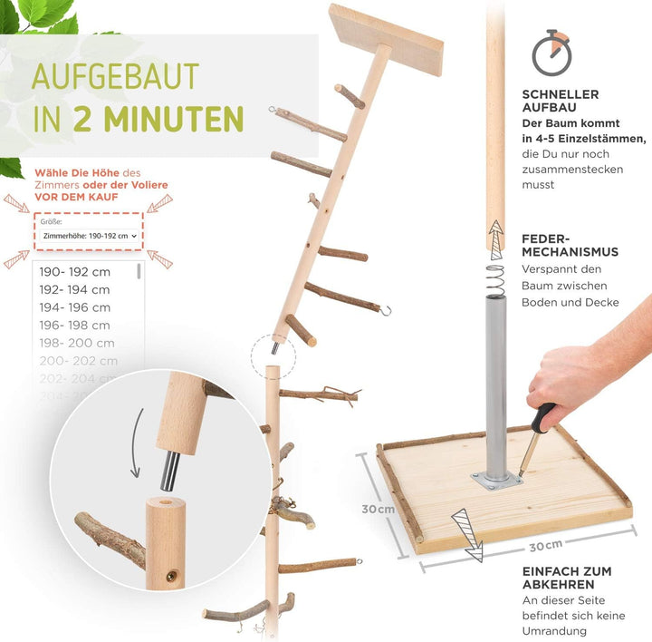Vogelgaleria® Zimmerhoher Vogel-Kletterbaum 193-195 cm HiFly Basic mit Naturholz-Sitzstangen Vogelsp