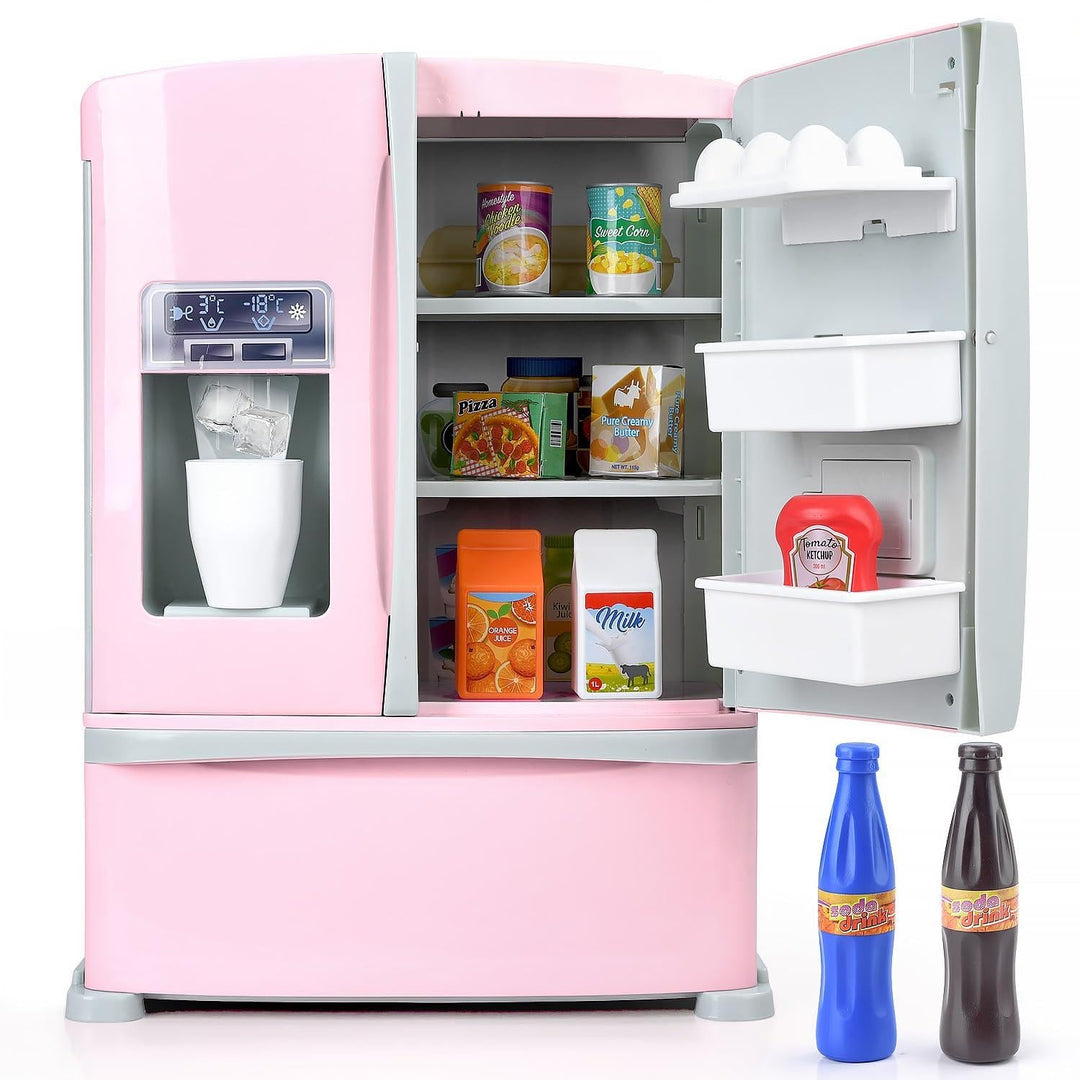 PLAY Küche Kinder Kühlschrank Spielzeug mit Eisspender, Spielküche Zubehör Set mit Kinderkühlschrank