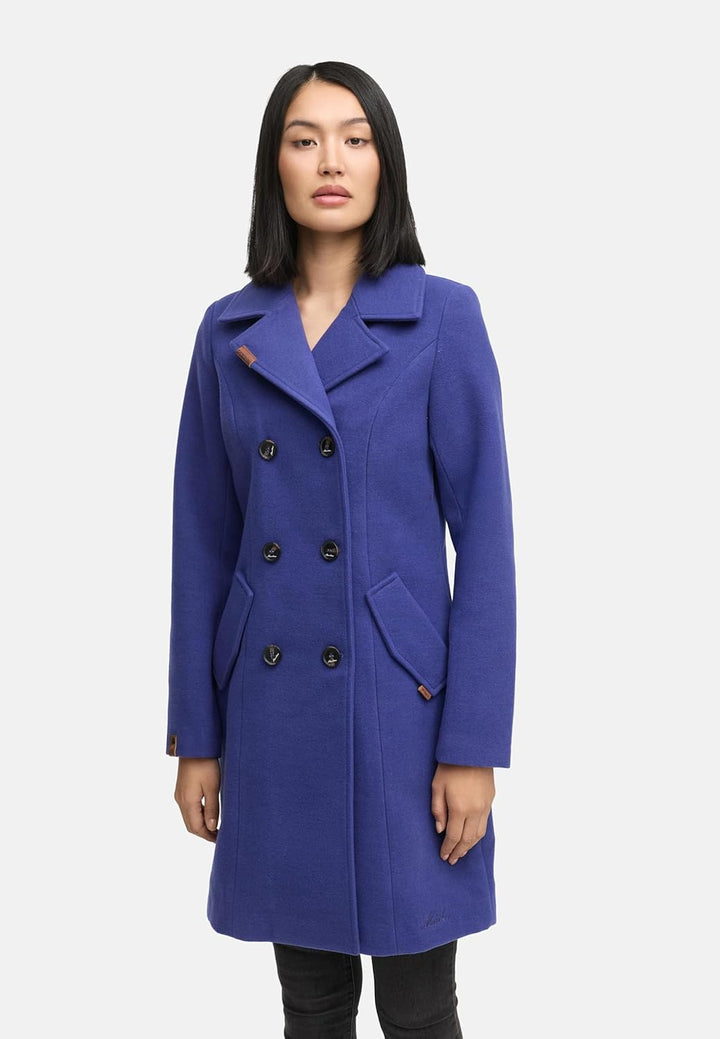 MARIKOO Damen Wollmantel Langer Trenchcoat mit Reversekragen Nanakoo XS-5XL XS Blue Violet, XS Blue