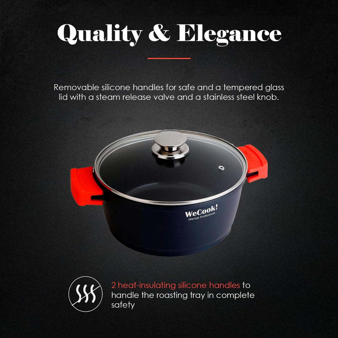 WECOOK! Ecostone Hoher Kochtopf 24 cm Induktion mit Glasdeckel, Antihaftbeschichtung XTRA DUPONT Öko