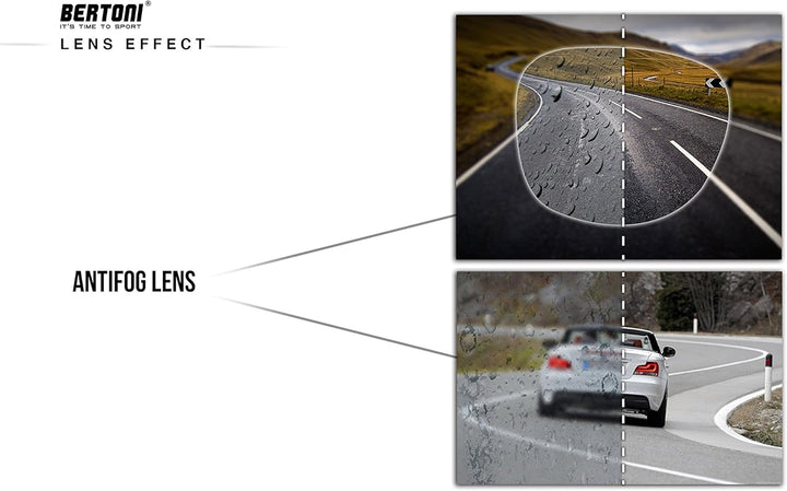 Bertoni Motorradbrille mit stossfesten Gläsern, Anti-Beschlag, verstellbar, elastisch, AF112 (Schwar