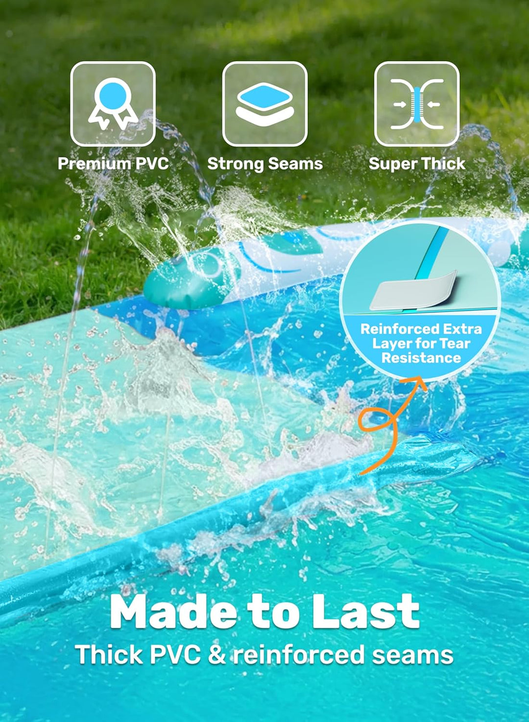 JOYIN 32,5ft/990.6cm Wasserrutsche und 2 aufblasbare Boards, extra Lange Doppel-Garten-Wasserrutsche