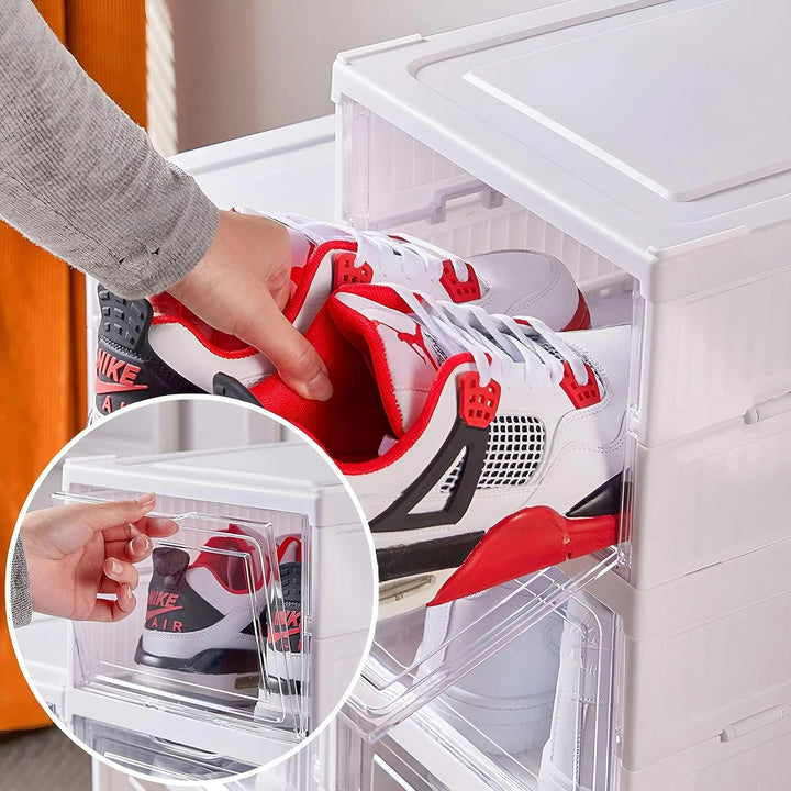 GUDEMAY Schuhboxen - Faltbare Schuhschrank mit transparent Türen - Kunststoff Schuhregal stapelbar u