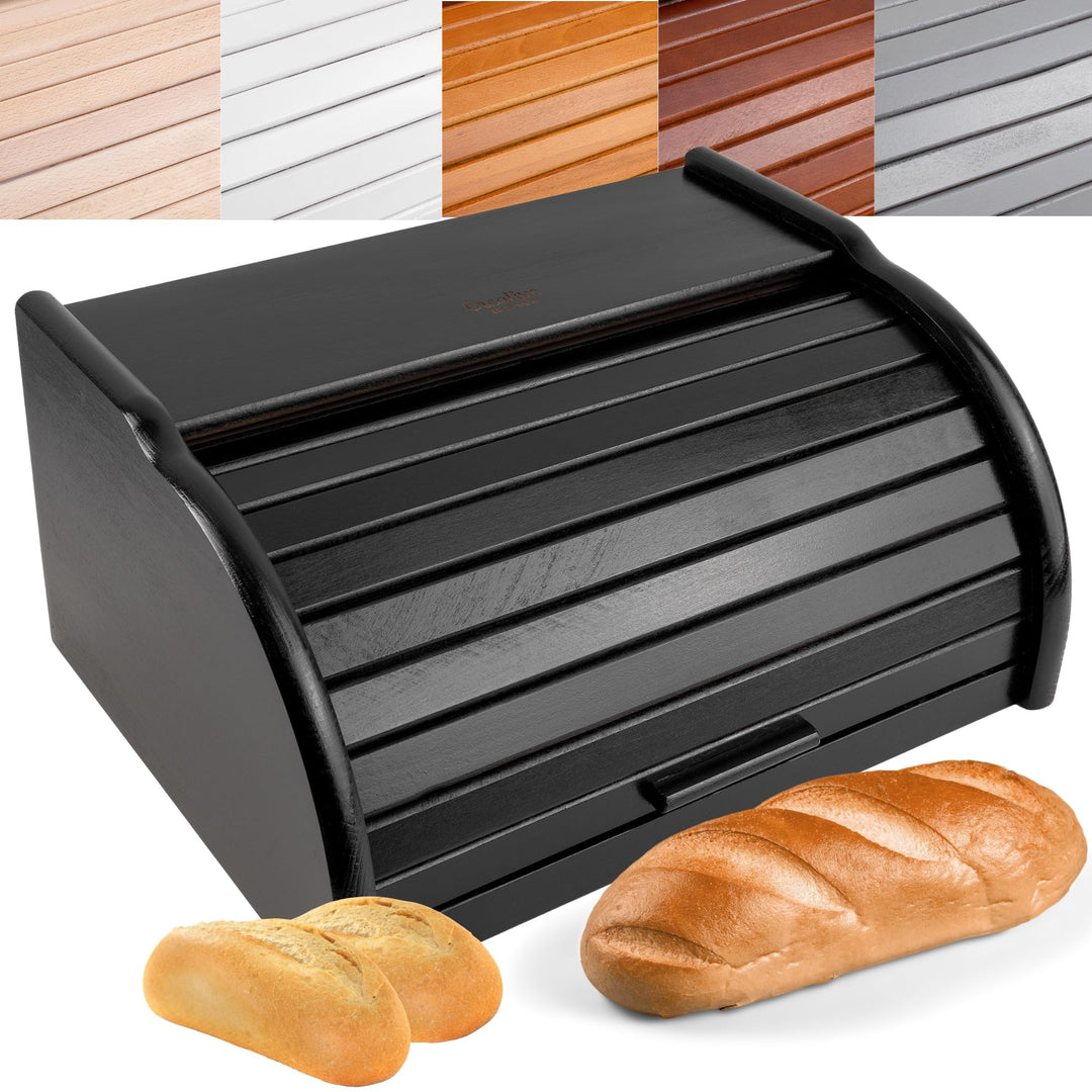 Creative Home Schwarz Brotkasten Holz | 38 x 28,5 x 17,5cm (+/-1cm) | Perfekte BrotBox für Brot Bröt