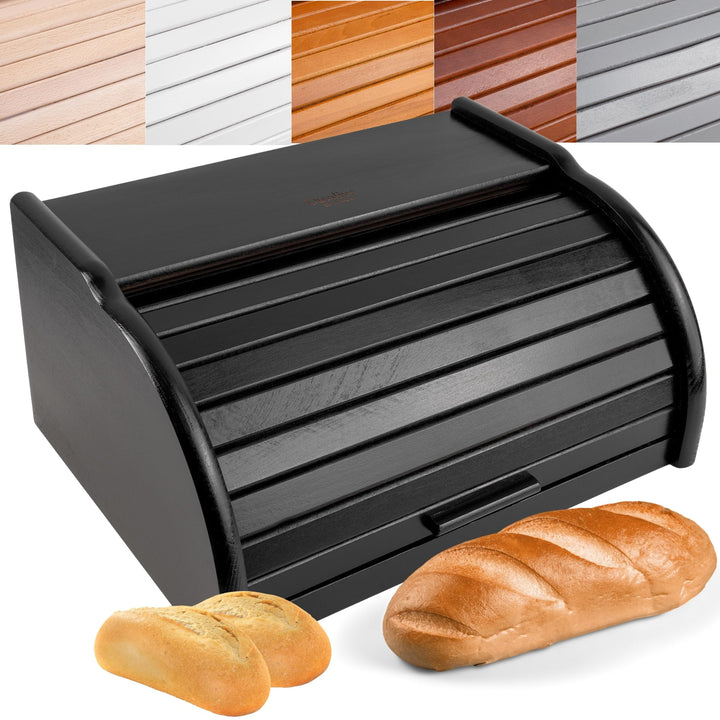 Creative Home Schwarz Brotkasten Holz | 38 x 28,5 x 17,5cm (+/-1cm) | Perfekte BrotBox für Brot Bröt