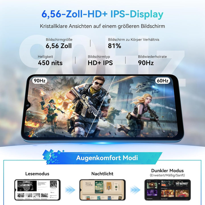 Blackview Wave 8 Handy Ohne vertrag Android 14, 12GB+128GB/2TB TF, 90Hz 6.56", 5000mAh Smartphone oh