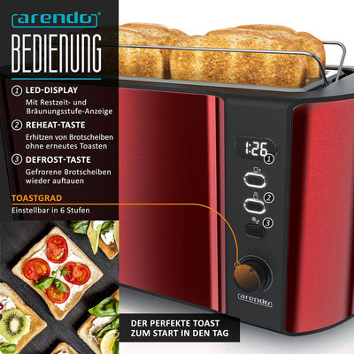 Arendo - Wasserkocher mit Toaster SET Edelstahl Rot, Wasserkocher 1,5L, 40° 100°C Warmhaltefunktion