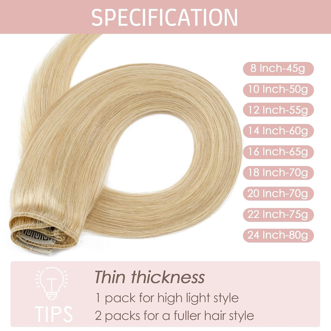 Silk-co Echthaar Clip In Extensions 8 Tressen 18 Clips 75g, Hellblond Hair Extensions, Remy Echthaar