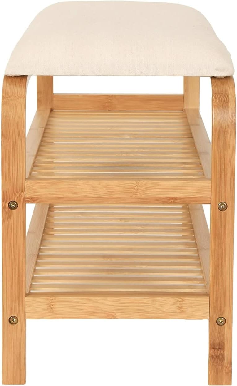 Bambus Schuhregal Schuhregal aus Bambus mit Sitzbank Schuhbank mit Sitzkissen und Schublade Sitzbank
